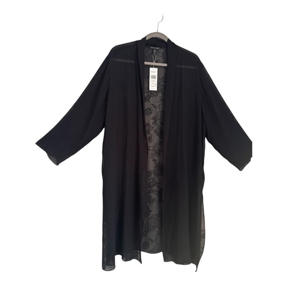 Eileen Fisher 100% Silk Georgette Cardigan Sheer Black Lagenlook womens XL - Picture 9 of 15